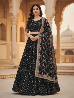 Latest lehenga choli set collection, party wear lehenga blouse aur Odhani, black colour ka beautiful lehenga set,