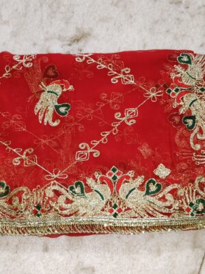 Paniwali lugdi peacock design heavy Jaal work, Georgette fabric, ful size Odhani, with for less color Red