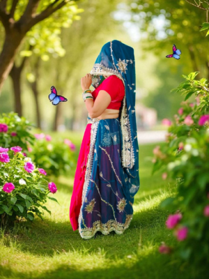 Pani wali rajasthani lugdi, (odhani) full jaal work, 4 side heavy embroidery border, Full size odhani bel patti work