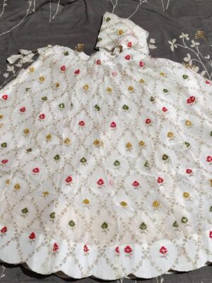 Fandy silk lehenga new design 2026 fandy silk lehenga embroidery work with 1 meter unstitched blouse same fabric